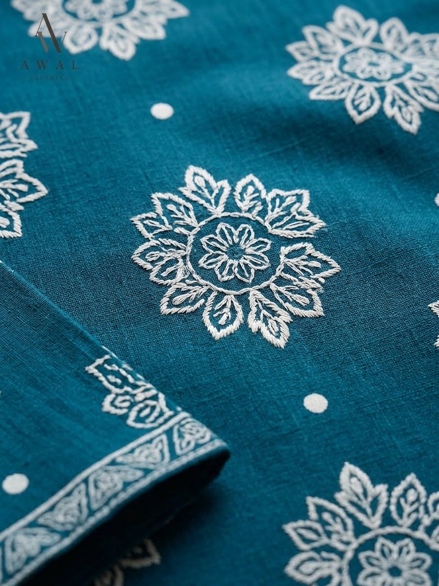 Deep Teal Floral Printed 2-Piece Lawn Suit - Image 2