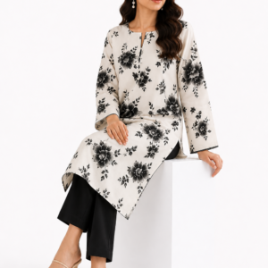 Ivory Black Floral Printed Unstitched 2-Piece Suit